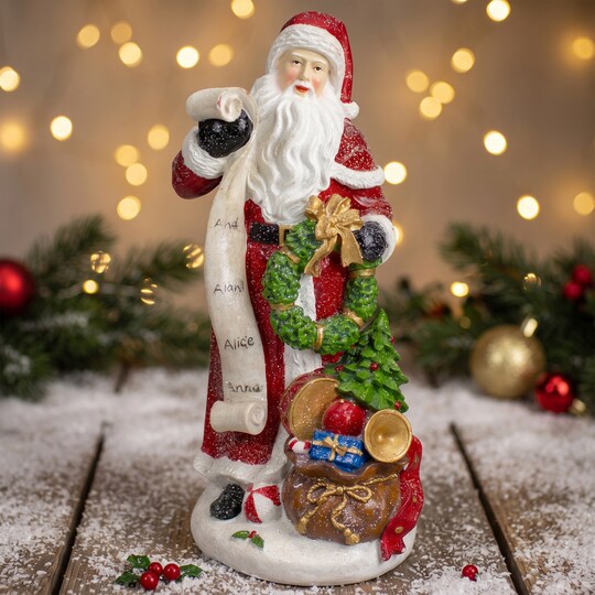 Northlight; Northlight Santa Claus with Gift Sack and a Nice and Naughty List Christmas Figurine - 11.5"; Category:Christmas Tabletop Decor; Image:1